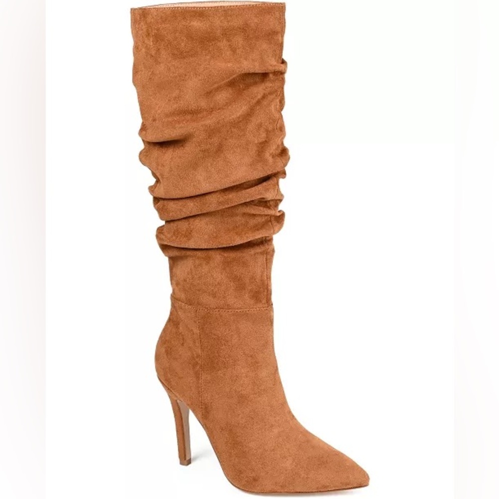 Journee Collection Cognac Suede Slouchy Heeled Boots size 8.5
